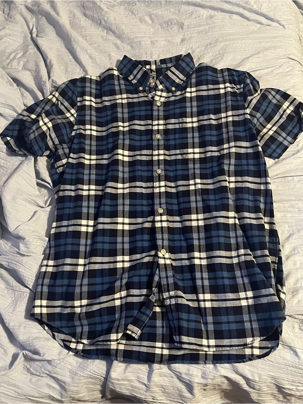 GAP Men's Blue and White Plaid Button-Down Shirt